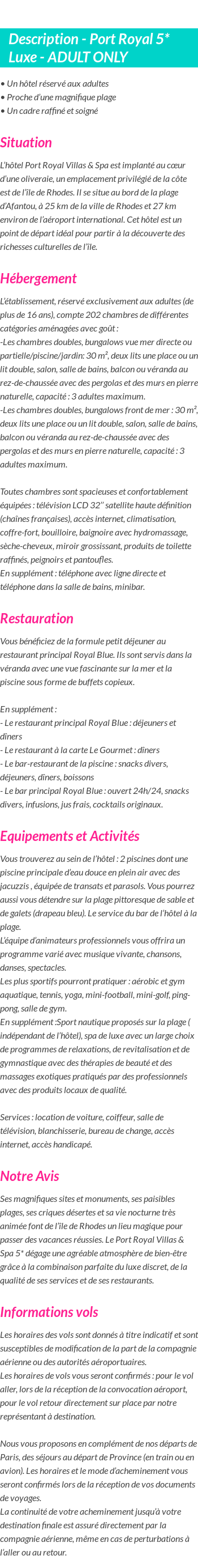 Détails du séjour