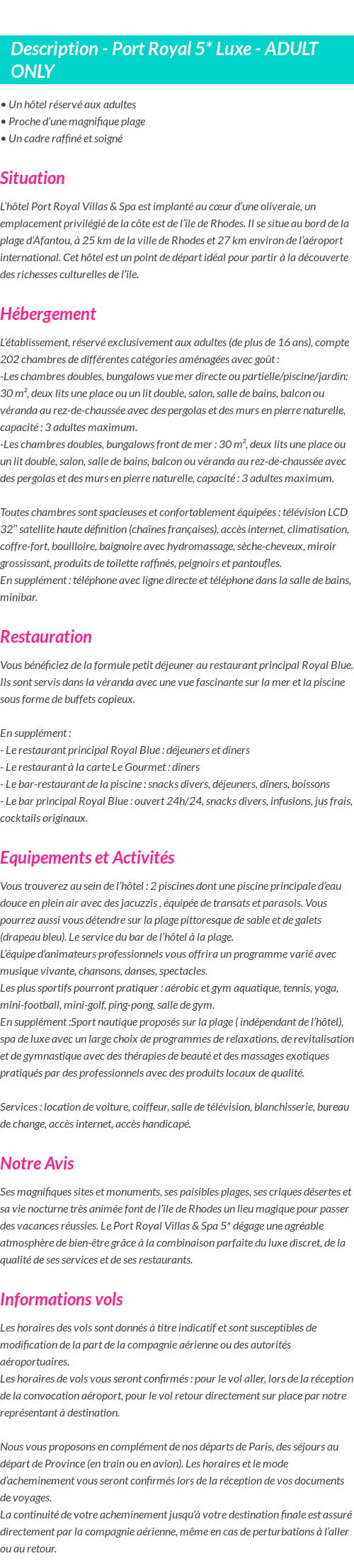 Détails du séjour