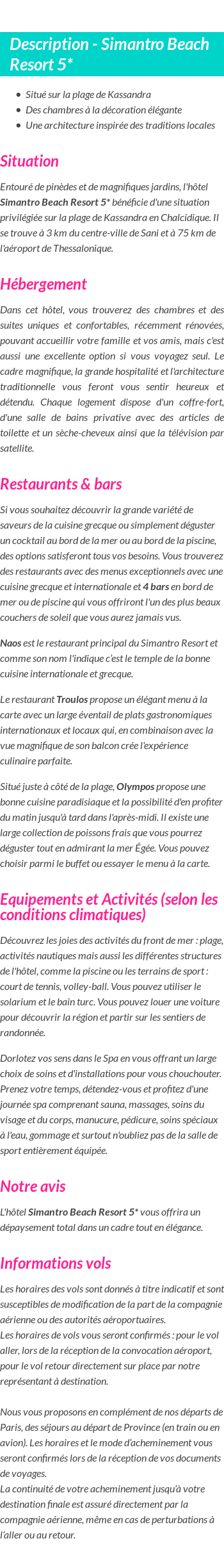 Détails du séjour