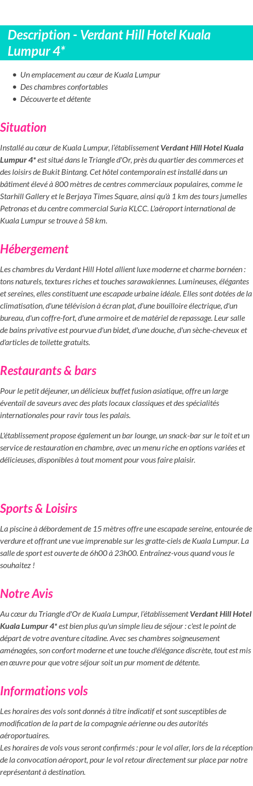 Détails du séjour