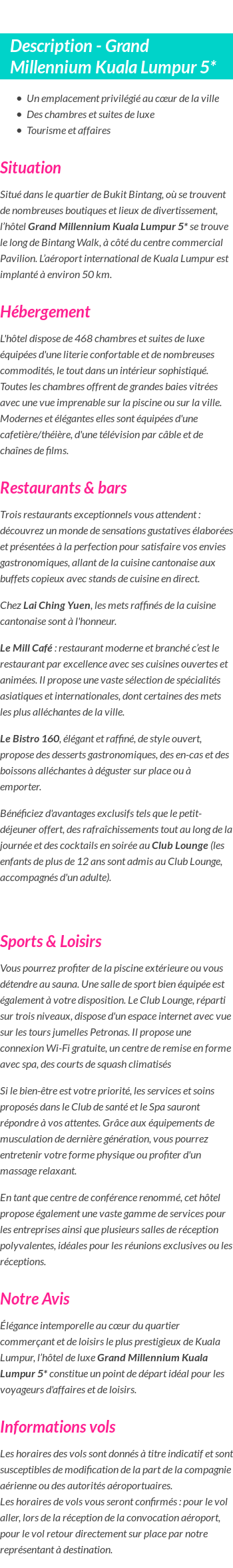 Détails du séjour