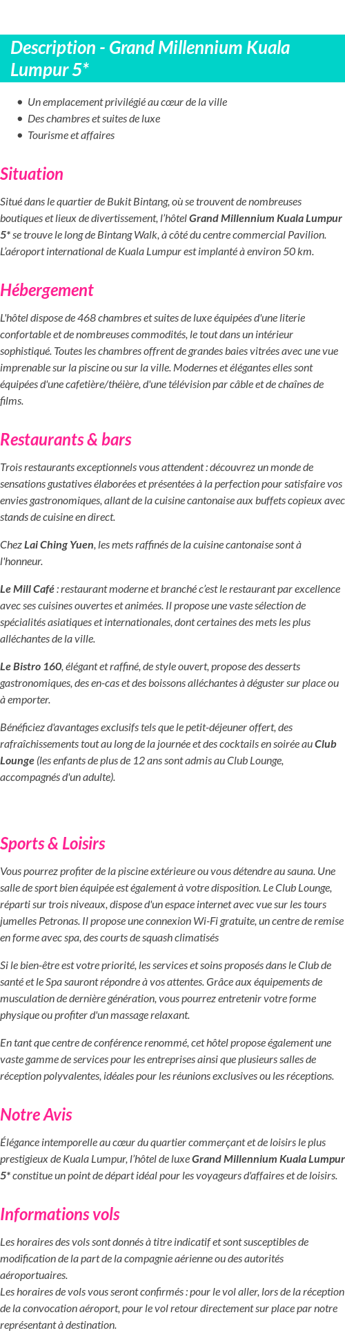 Détails du séjour