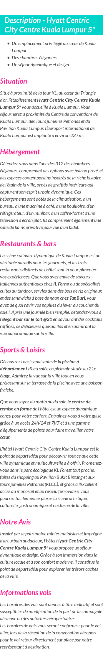 Détails du séjour