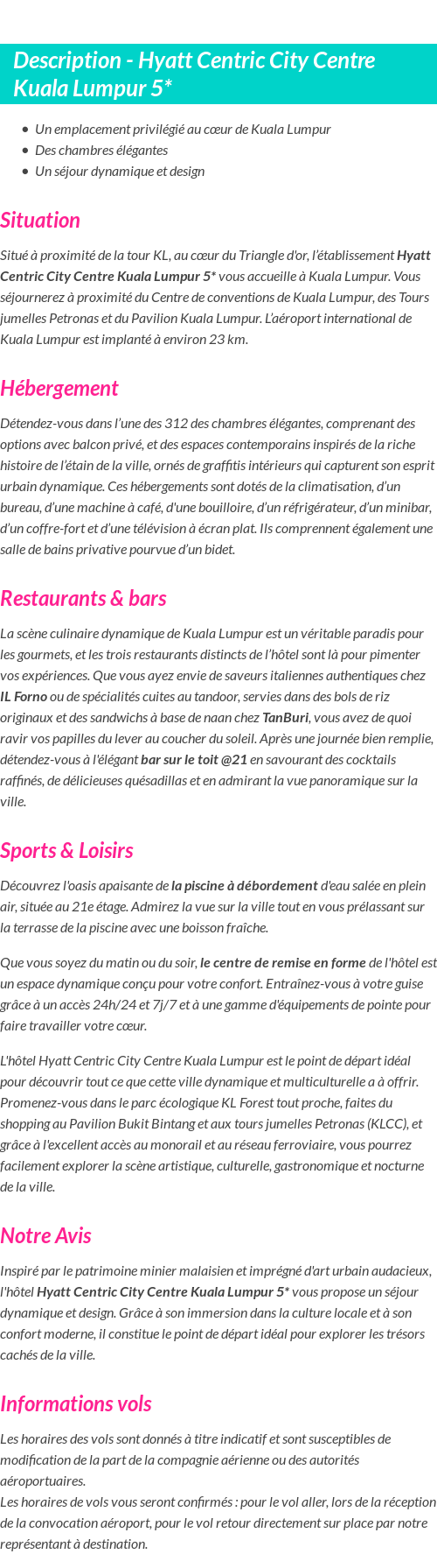 Détails du séjour
