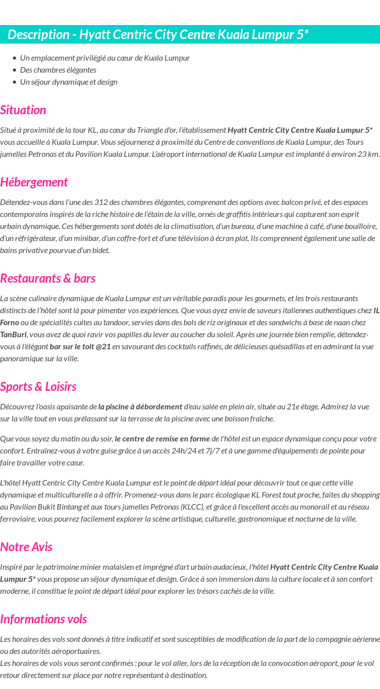 Détails du séjour