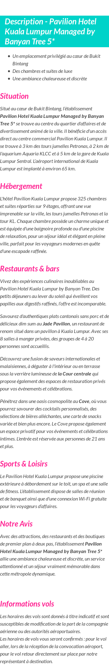 Détails du séjour