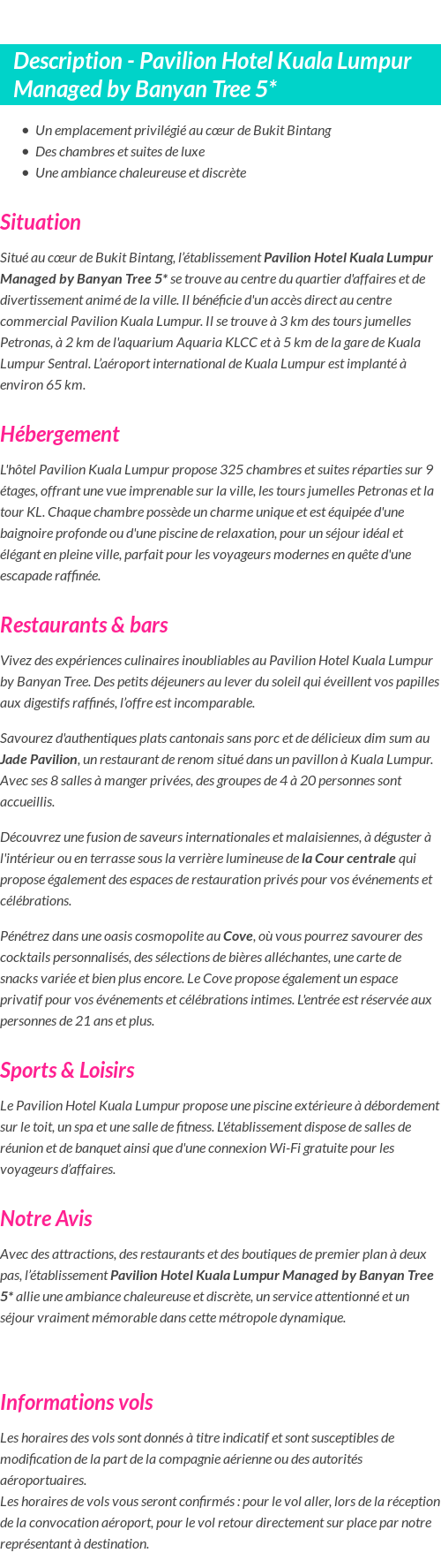 Détails du séjour