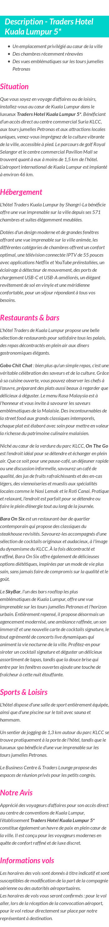 Détails du séjour