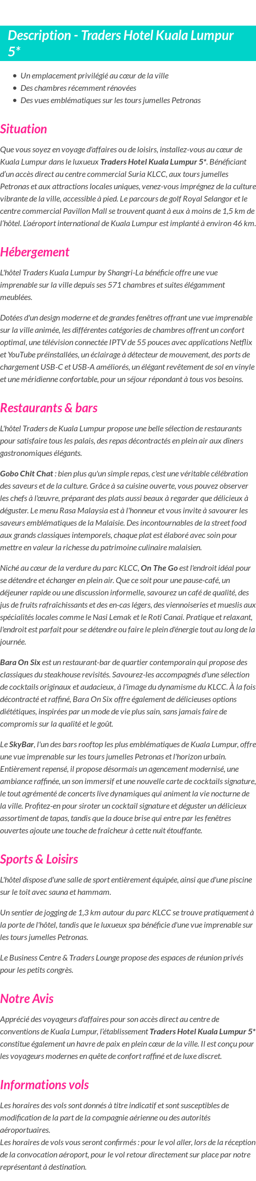 Détails du séjour