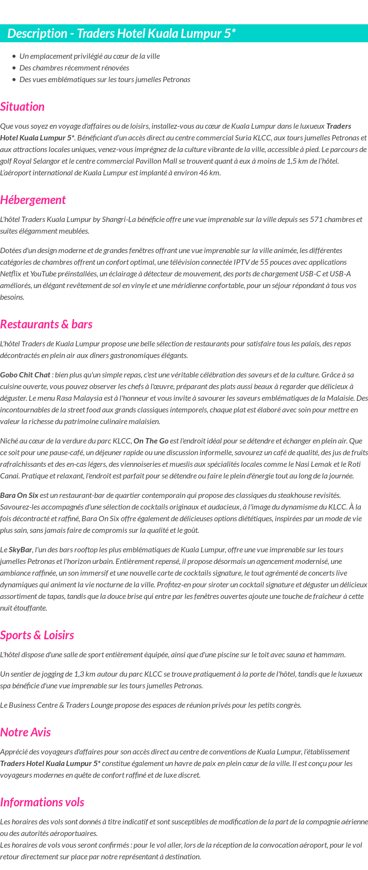 Détails du séjour