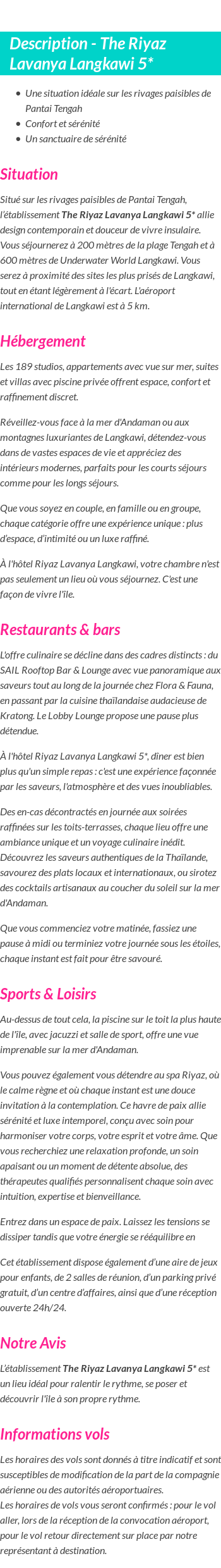 Détails du séjour
