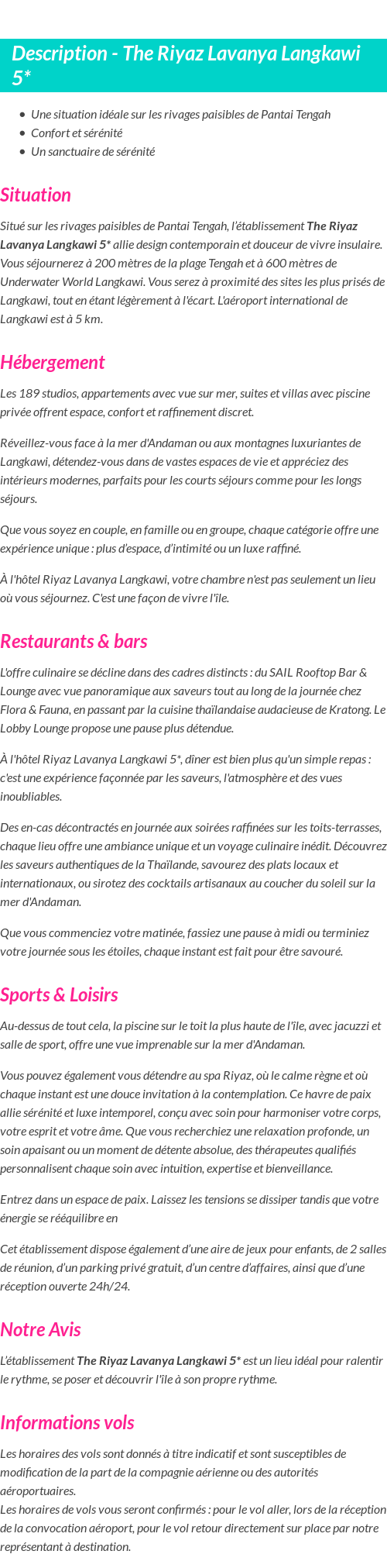Détails du séjour