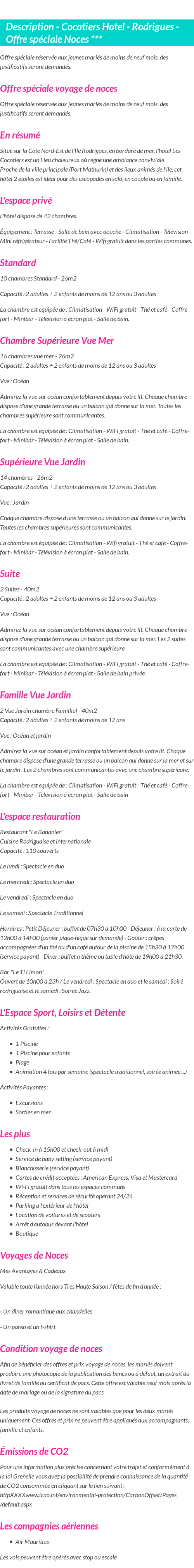 Détails du séjour