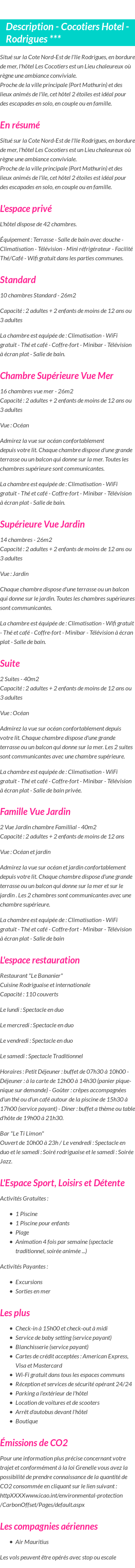 Détails du séjour