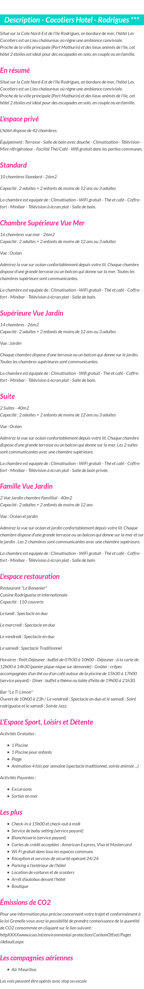 Détails du séjour
