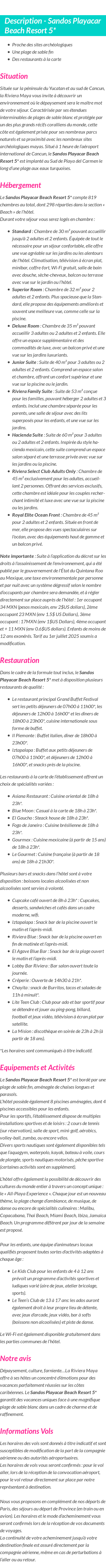 Détails du séjour