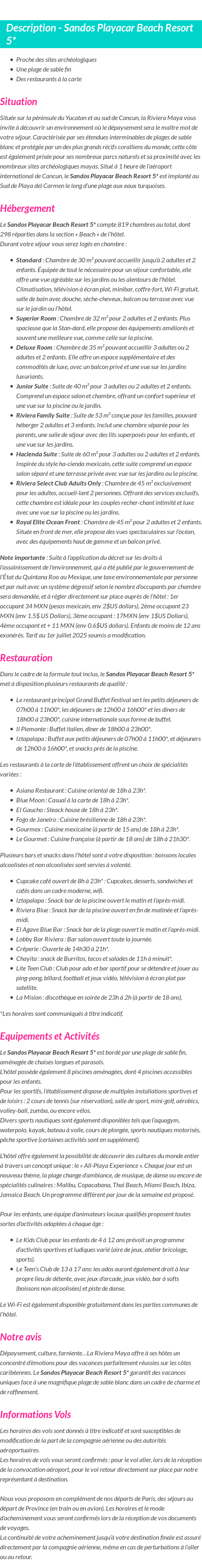 Détails du séjour