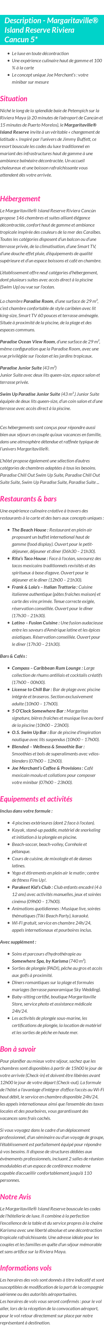 Détails du séjour