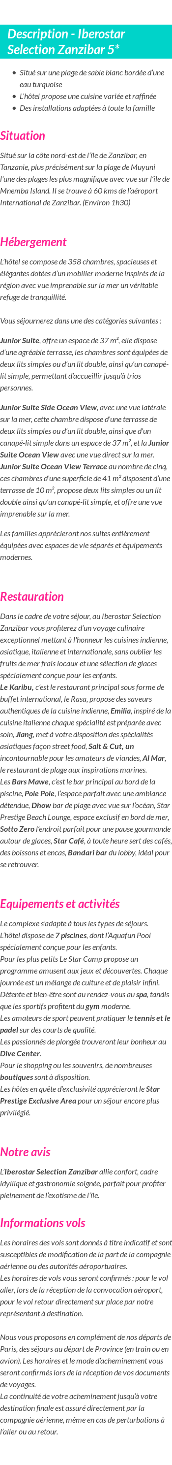 Détails du séjour