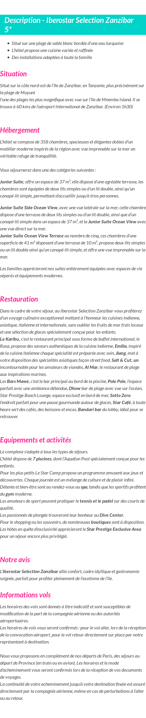 Détails du séjour