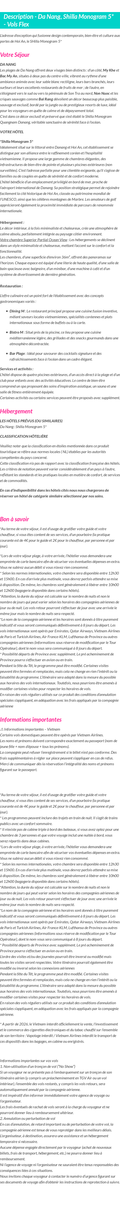 Détails du séjour