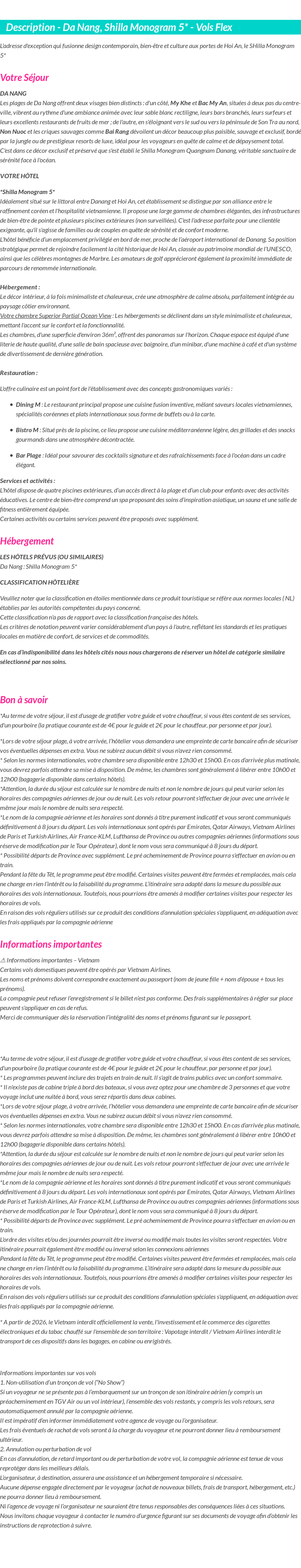 Détails du séjour