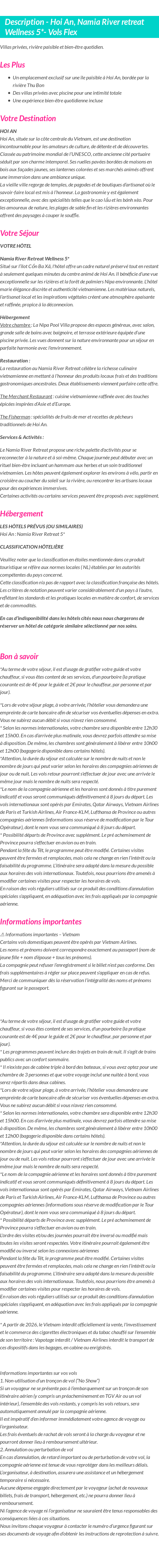 Détails du séjour