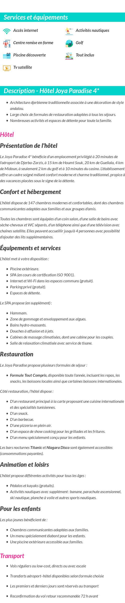 Détails du séjour