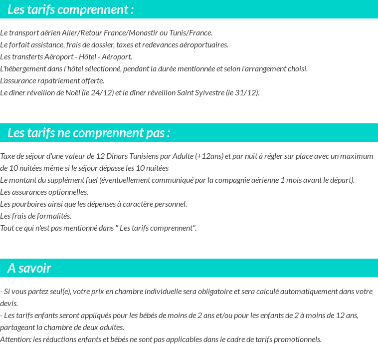 Conditions tarifaires