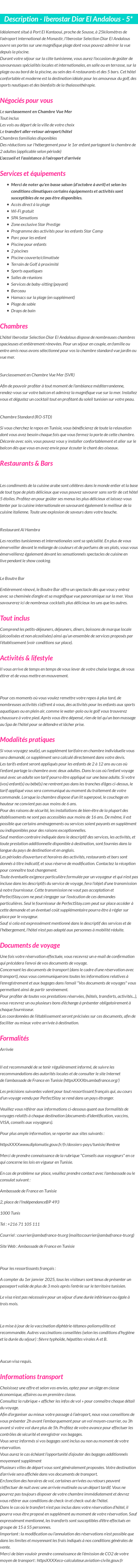 Détails du séjour