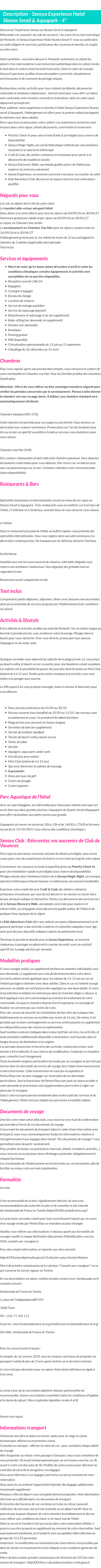 Détails du séjour