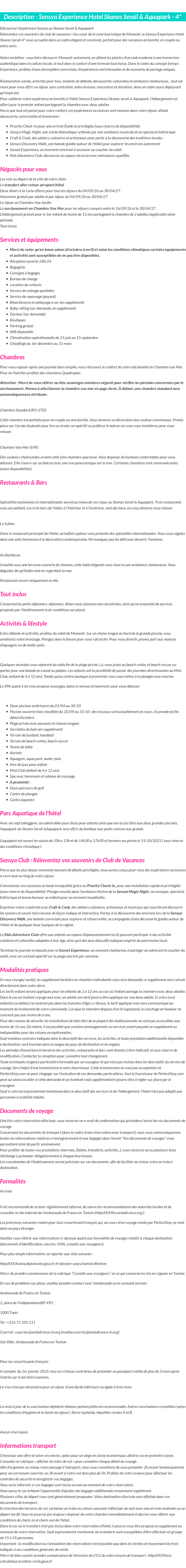 Détails du séjour