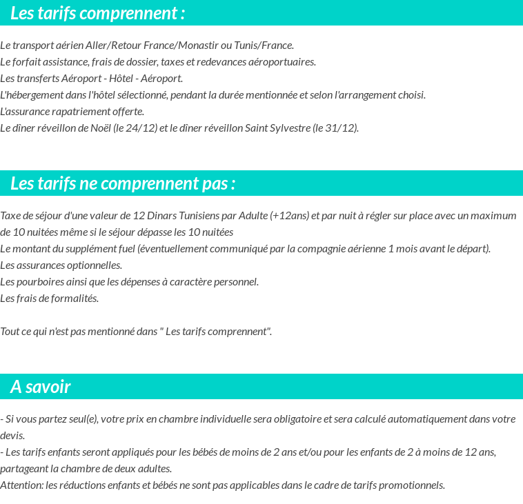 Conditions tarifaires