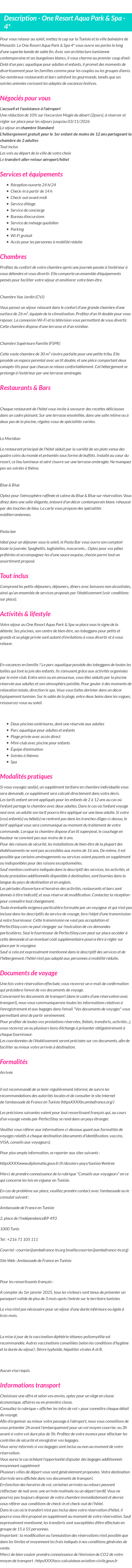 Détails du séjour