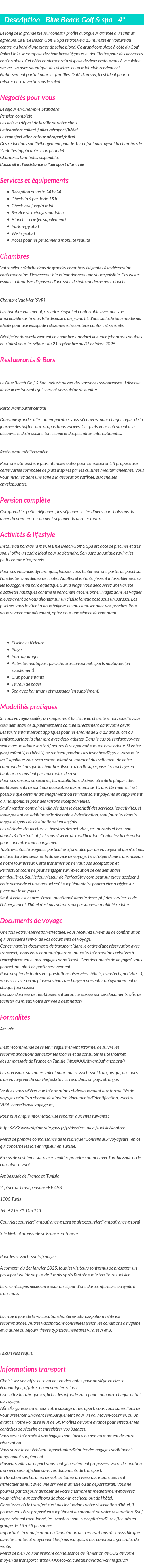 Détails du séjour