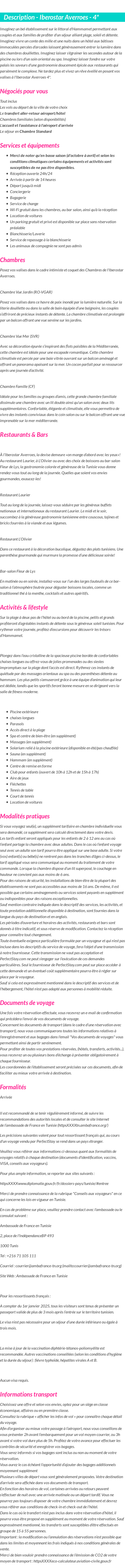 Détails du séjour