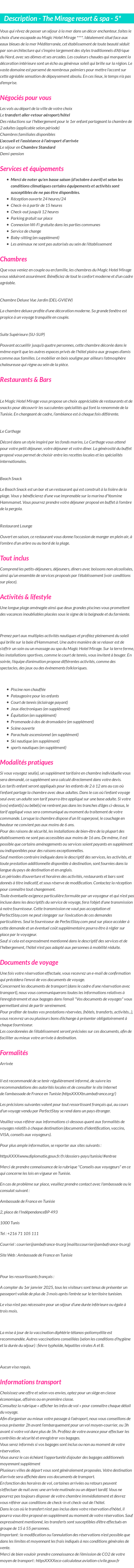 Détails du séjour