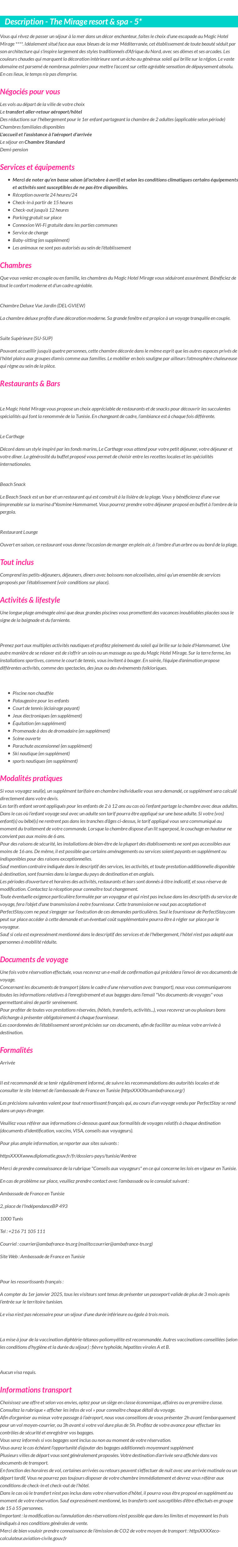 Détails du séjour