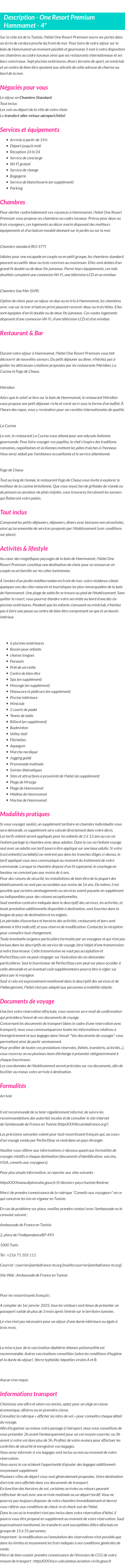 Détails du séjour