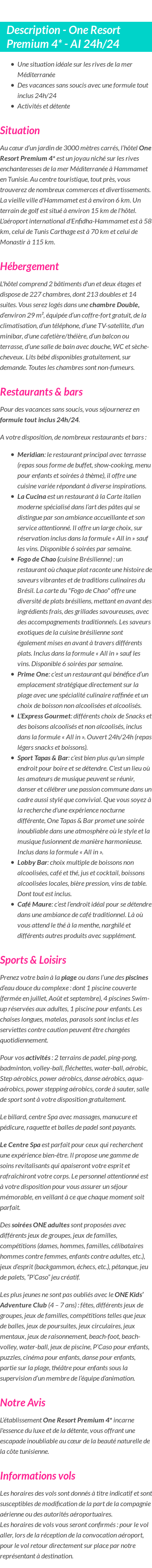 Détails du séjour