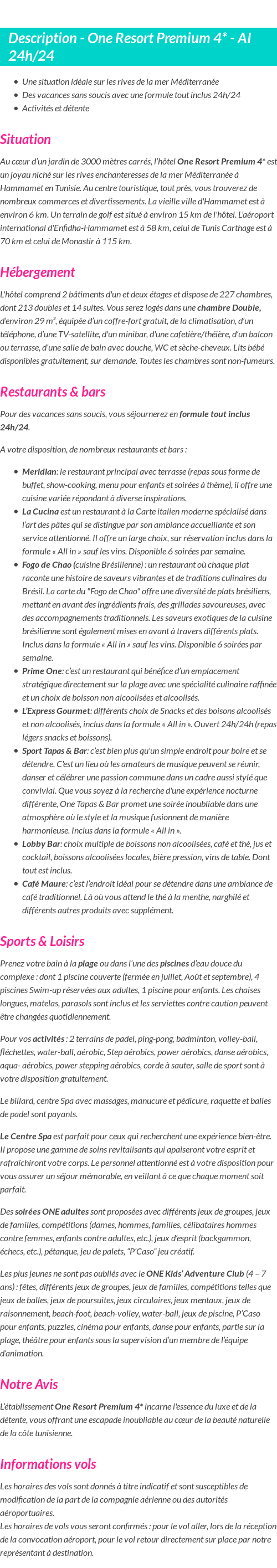 Détails du séjour