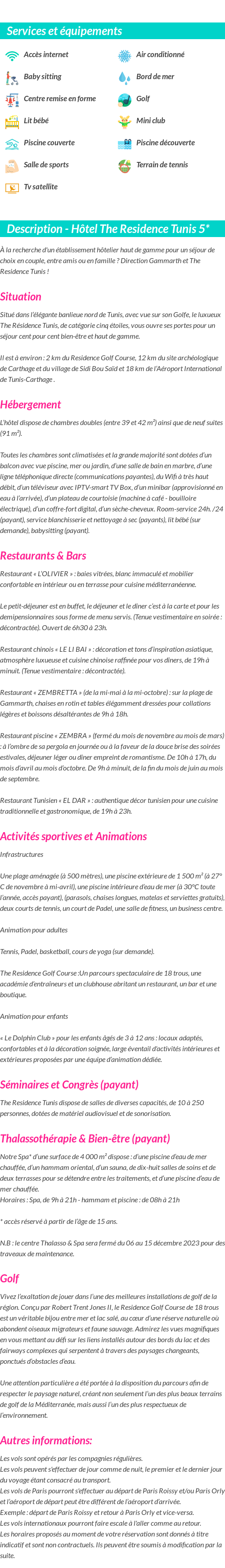 Détails du séjour