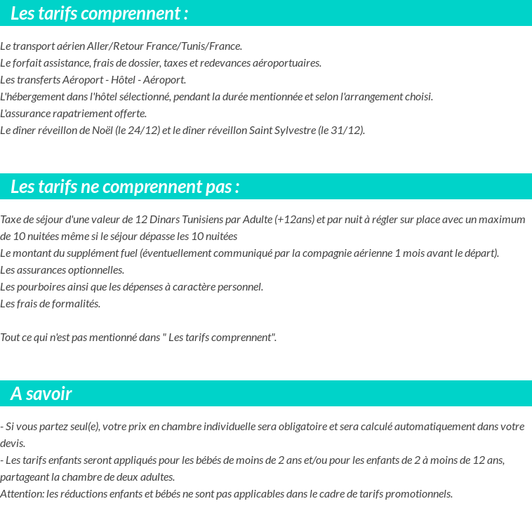 Conditions tarifaires