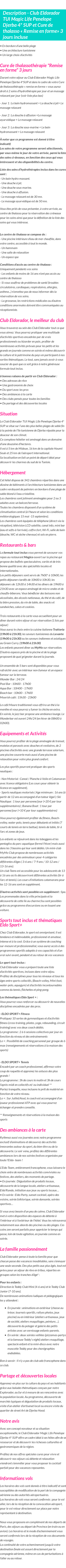 Détails du séjour