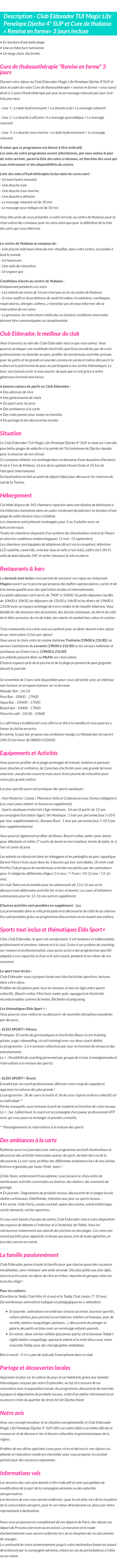 Détails du séjour