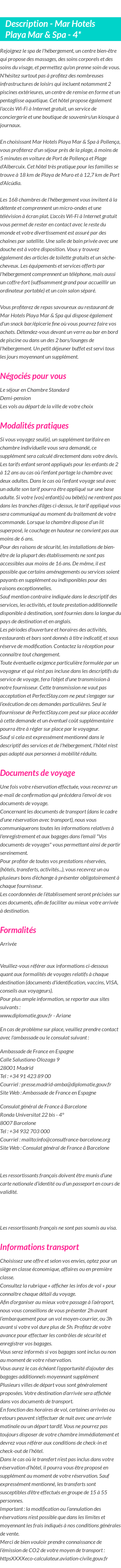 Détails du séjour