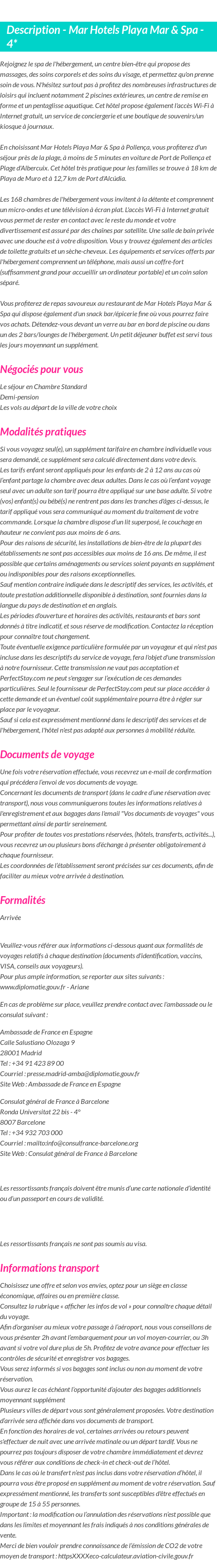 Détails du séjour