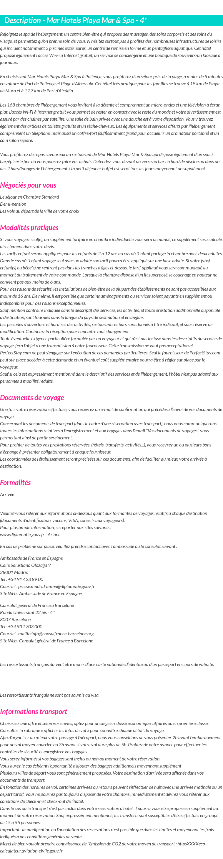 Détails du séjour