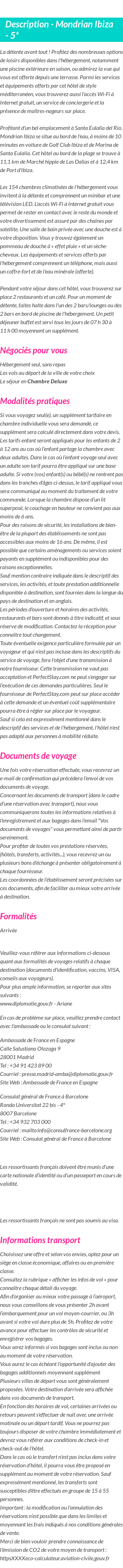 Détails du séjour