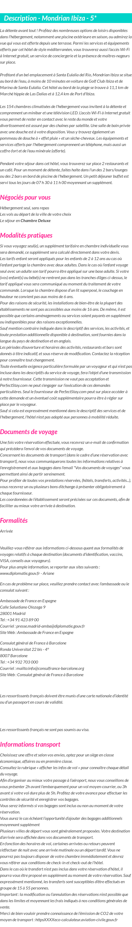 Détails du séjour